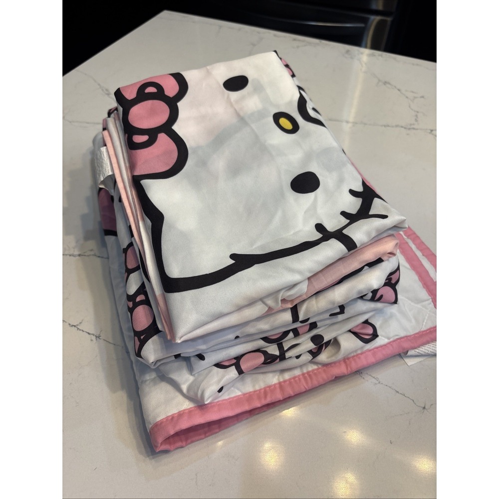 Hello Kitty Sanrio Full Sheets Flat Fitted Set Striped Y2K Bedding With Sham